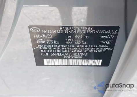 2020 Hyundai Sonata Sel из США, поврежденный, VIN 5NPEL4JA9LH037843